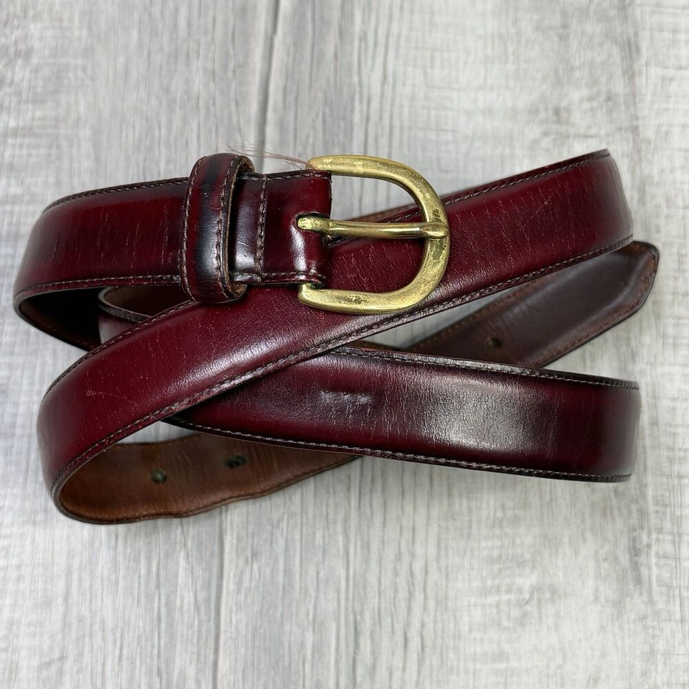 1980s Vintage Coach Solid Brass Buckle Belt 42” Mahogany Leather Classic Belt